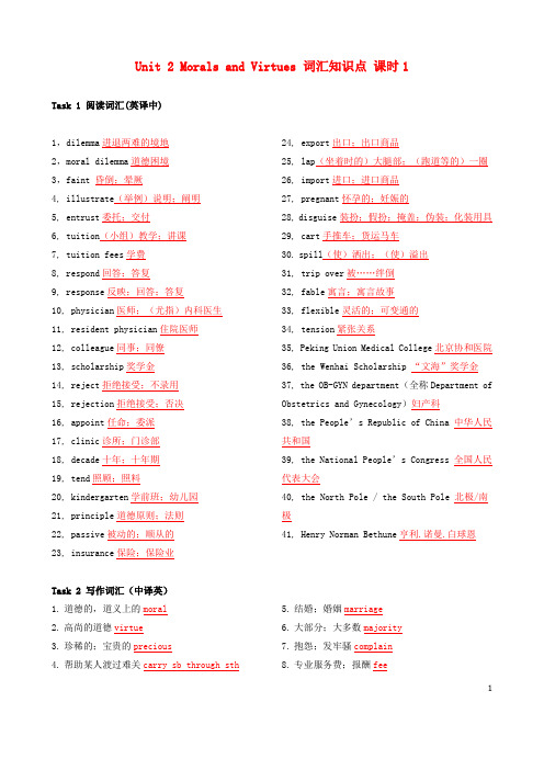 新教材高中英语Unit2MoralsandVirtues词汇知识点课时1新人教版必修第三册