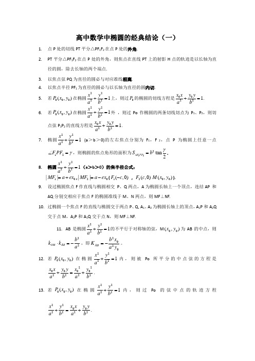 高中数学椭圆中的经典结论