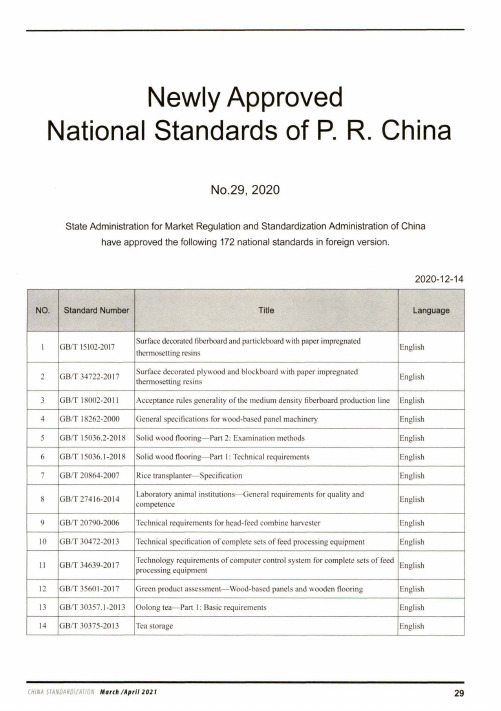 中华人民共和国国家标准公告(No.29,2020)