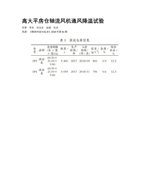 高大平房仓轴流风机通风降温试验