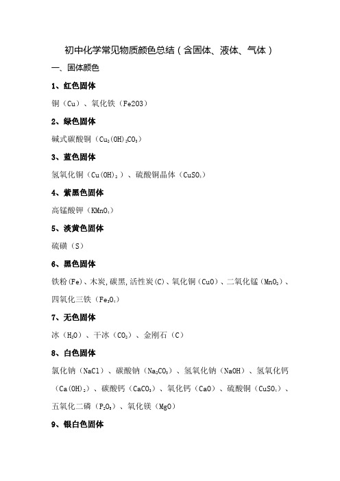 【中考必备】初中化学常见物质颜色总结(含固体、液体、气体)