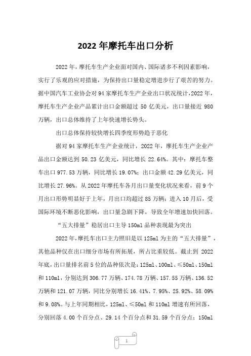 2022年摩托车出口分析