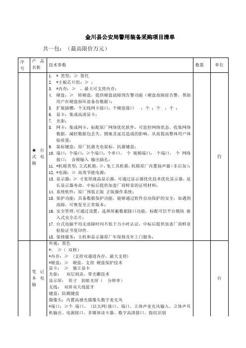 金川县公安局警用装备采购项目清单