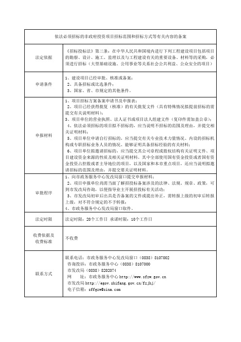 依法必须招标的非政府投资项目招标范围和招标方式等有关内容的备案