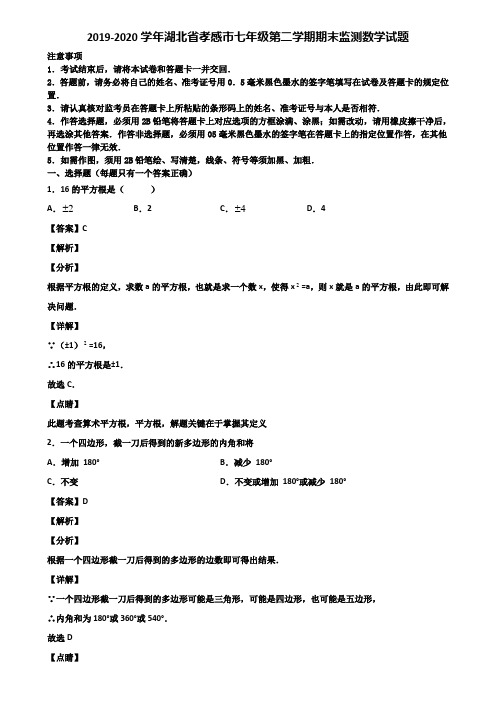 2019-2020学年湖北省孝感市七年级第二学期期末监测数学试题含解析