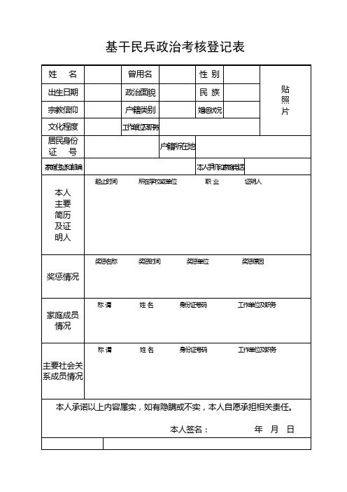 基干民兵政治考核登记表