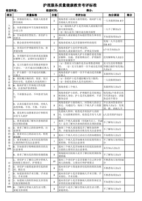 护理服务质量健康教育考评标准