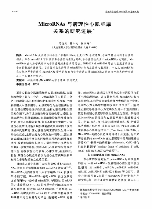 MicroRNAs与病理性心肌肥厚关系的研究进展