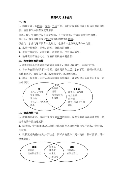 小学科学三年级第四单元知识要点