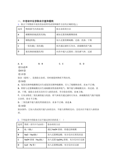 备战中考化学压轴题专题分离和提纯除杂的经典综合题附答案解析