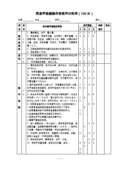 简易呼吸器考核评分标准