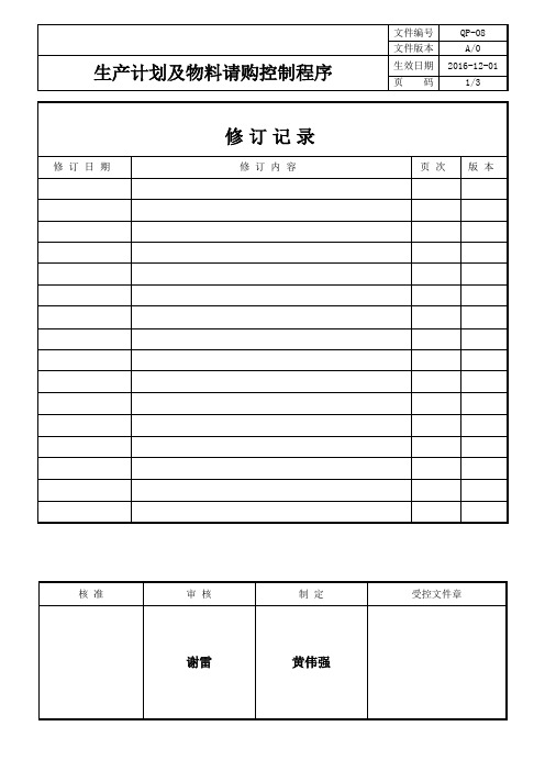 ISO9001-2阶文件-生产计划及物料请购控制程序