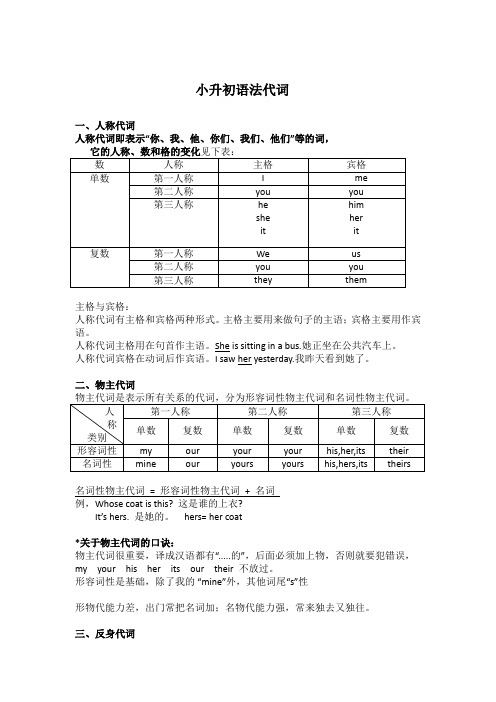 小升初语法代词