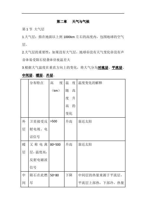 浙教版初中科学八年级上第2章天气与气候知识点