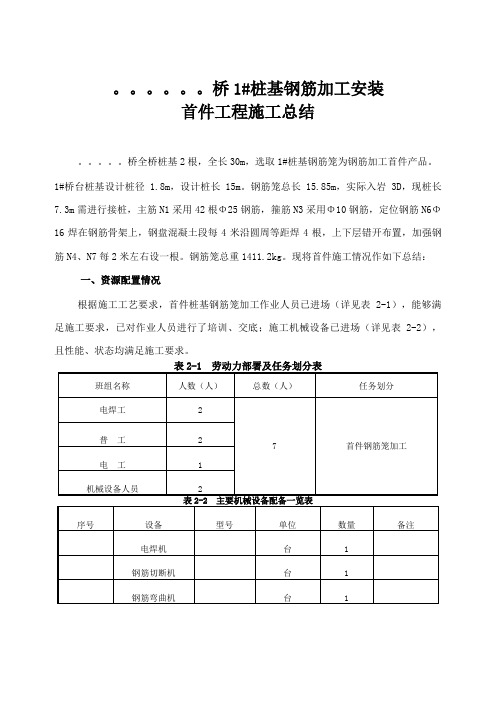 桩基钢筋加工安装首件总结