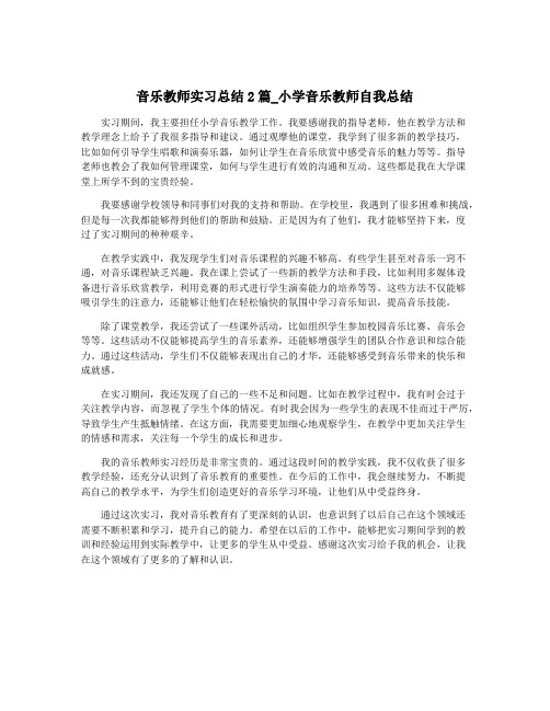 音乐教师实习总结2篇_小学音乐教师自我总结