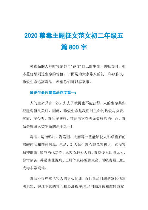 2020禁毒主题征文范文初二年级五篇800字