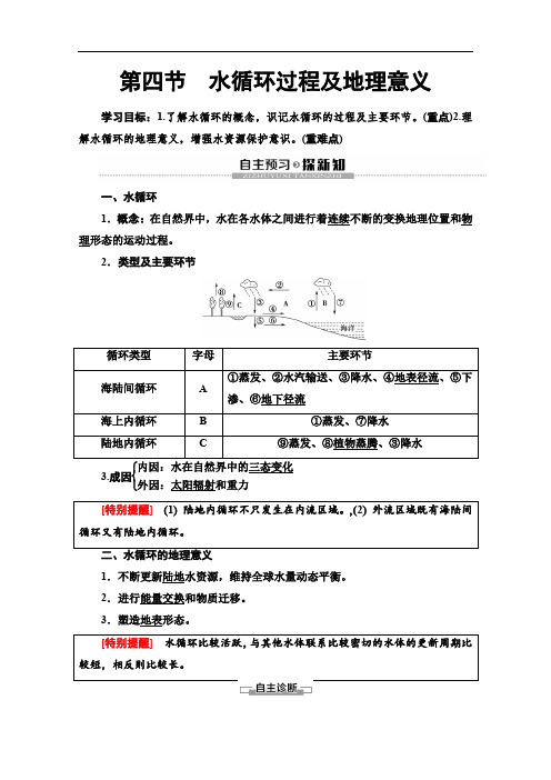 (新教材)【中图版】2020版地理新导学必修一讲义：第2章 第4节 水循环过程及地理意义 Word版含答案