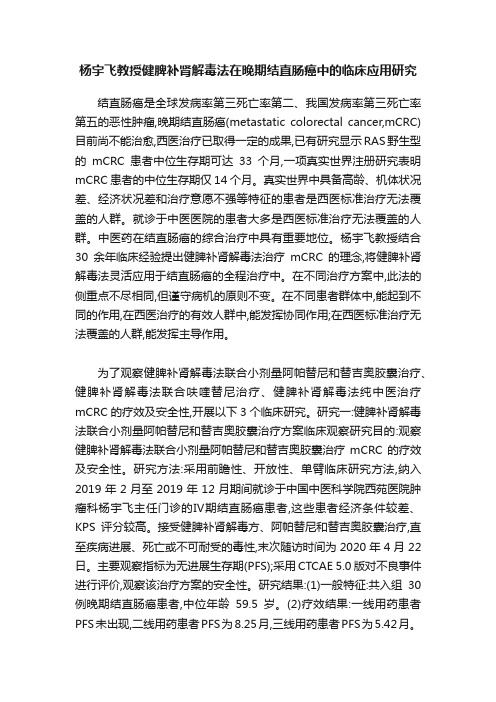 杨宇飞教授健脾补肾解毒法在晚期结直肠癌中的临床应用研究