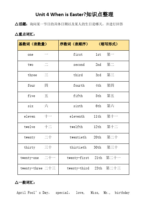 人教版五年级英语下册Unit4-知识点整理