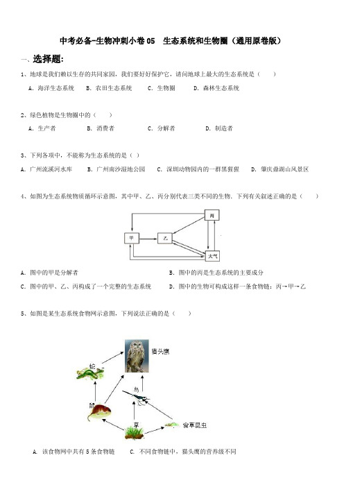中考必备-生物冲刺小卷05 生态系统和生物圈(通用原卷版)
