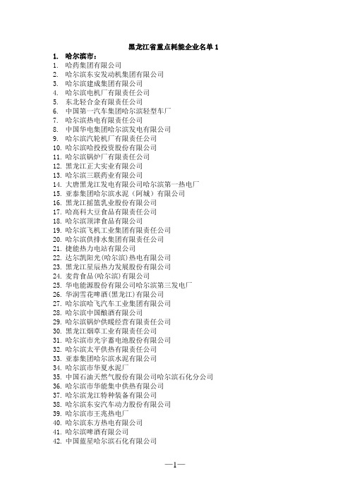 黑龙江省重点耗能企业名单