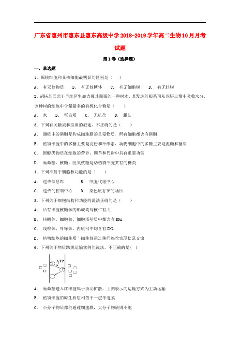 广东省惠州市惠东县惠东高级中学高二生物10月月考试题