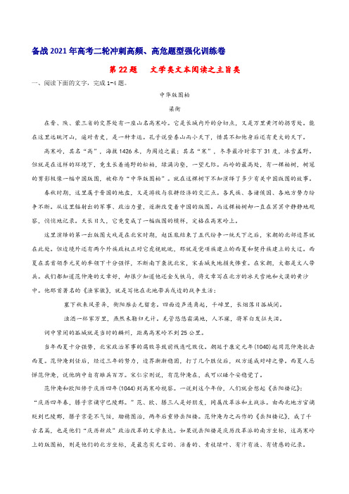 高考语文_二轮高频题型强化训练第22题：文学类文本阅读之主旨类(新高考版)(原卷版)