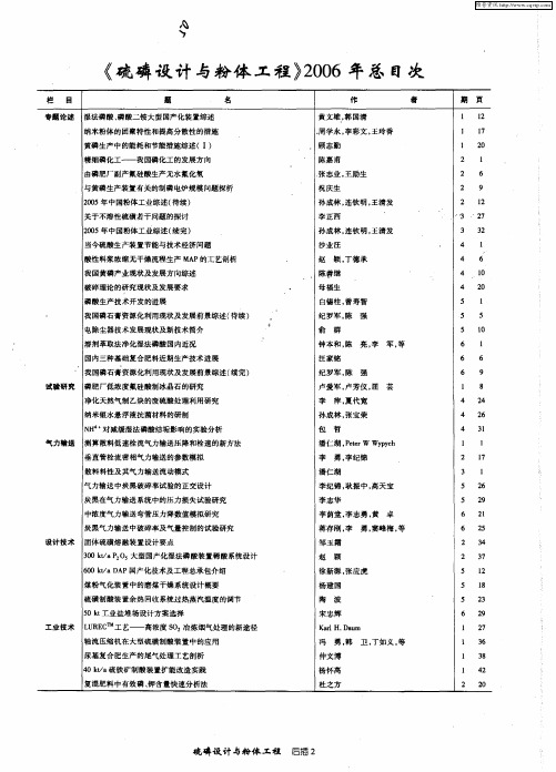 《硫磷设计与粉体工程》2006年总目次