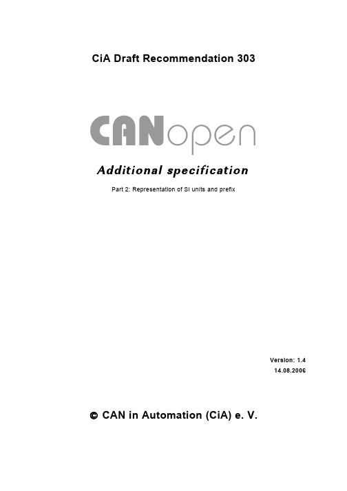 CiA 303-2 DR V1.4  CANopen additional specification - Part 2  Representation of SI units and prefixe