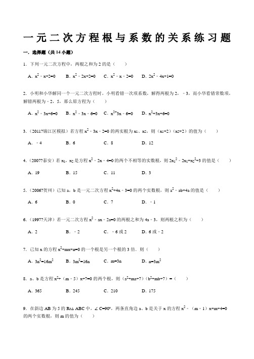 根与系数的关系(韦达定理)练习题 (2)