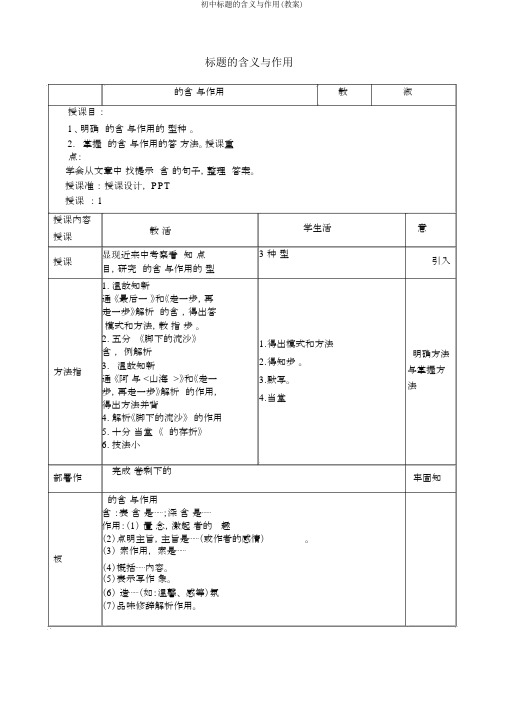 初中标题的含义与作用(教案)