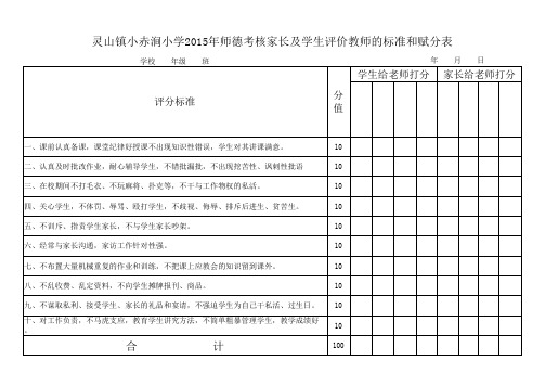 家长及学生评价教师的标准和赋分表