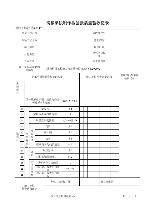 钢箱梁段制作检验批质量验收记录