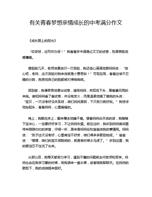 有关青春梦想亲情成长的中考满分作文