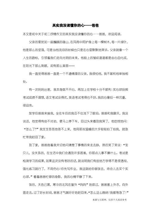 初二抒情作文：其实我没读懂你的心——爸爸