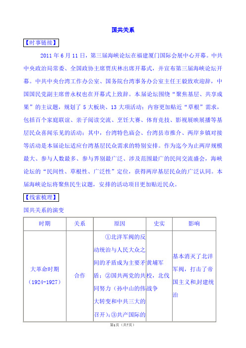 2021年中考历史专题复习热点新题解读： 国共关系