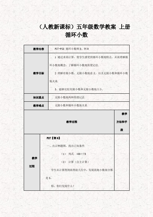 最新人教版五年级数学上册循环小数 优质教学设计