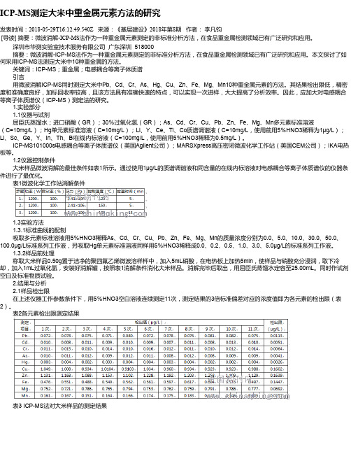 ICP-MS测定大米中重金属元素方法的研究