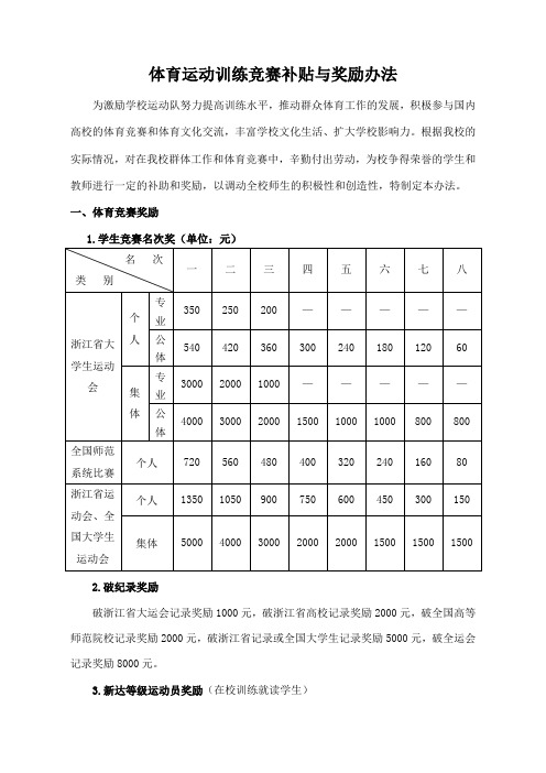 体育运动训练竞赛补贴与奖励办法