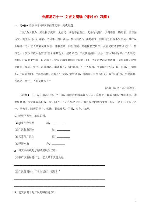 泰安市中考语文专题复习文言文阅读课时习题  