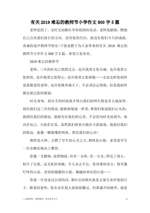 有关2019难忘的教师节小学作文800字5篇