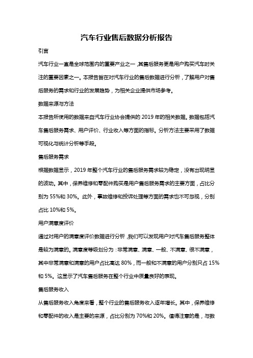 汽车行业售后数据分析报告