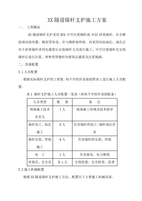 隧道锚杆支护施工方案