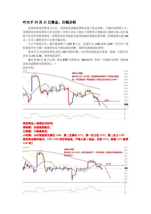 2013年10月11日叶大干(黄金)+叶大干10月11日黄金、白银分析