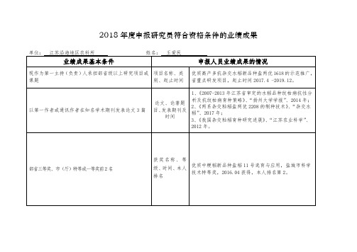 2018年度申报研究员符合资格条件的业绩成果