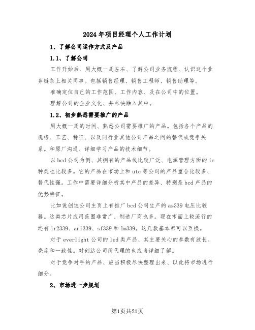 2024年项目经理个人工作计划(7篇)