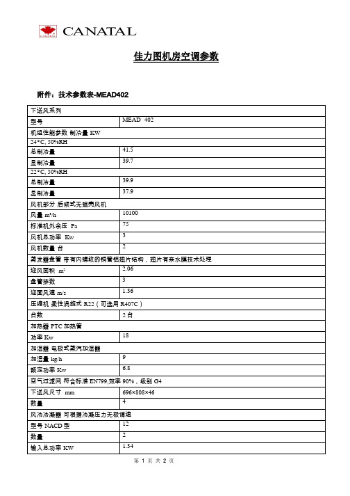 佳力图40KW空调参数