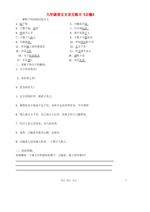 山东省胶南市隐珠街道办事处中学九年级语文文言文练习 人教新课标版