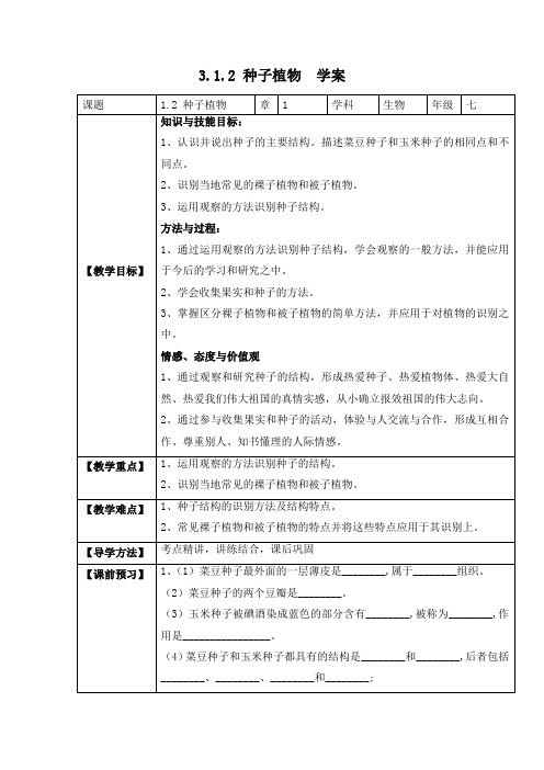 生物人教七年级上册(2012年新编)3-1-2 种子植物 学案